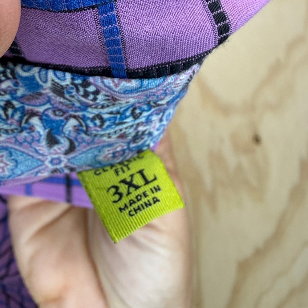 Robert Graham 3XL Purple Grid Check Paisley Trim Button Down Shirt Classic Fit - Picture 3 of 9